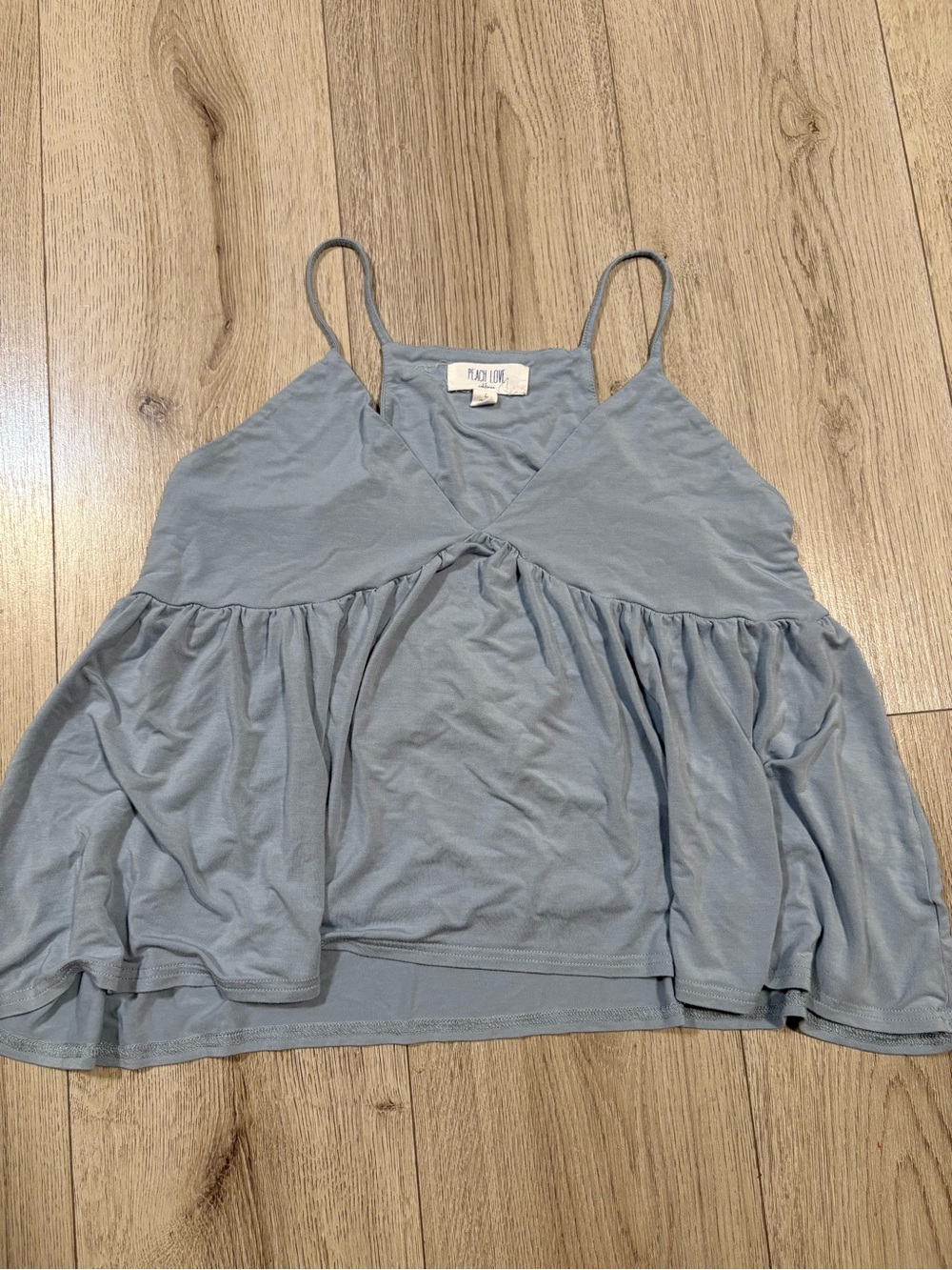 Peach Love Dusty Grayish Blue Spaghetti Strap Babydoll Cami Tank Size Large